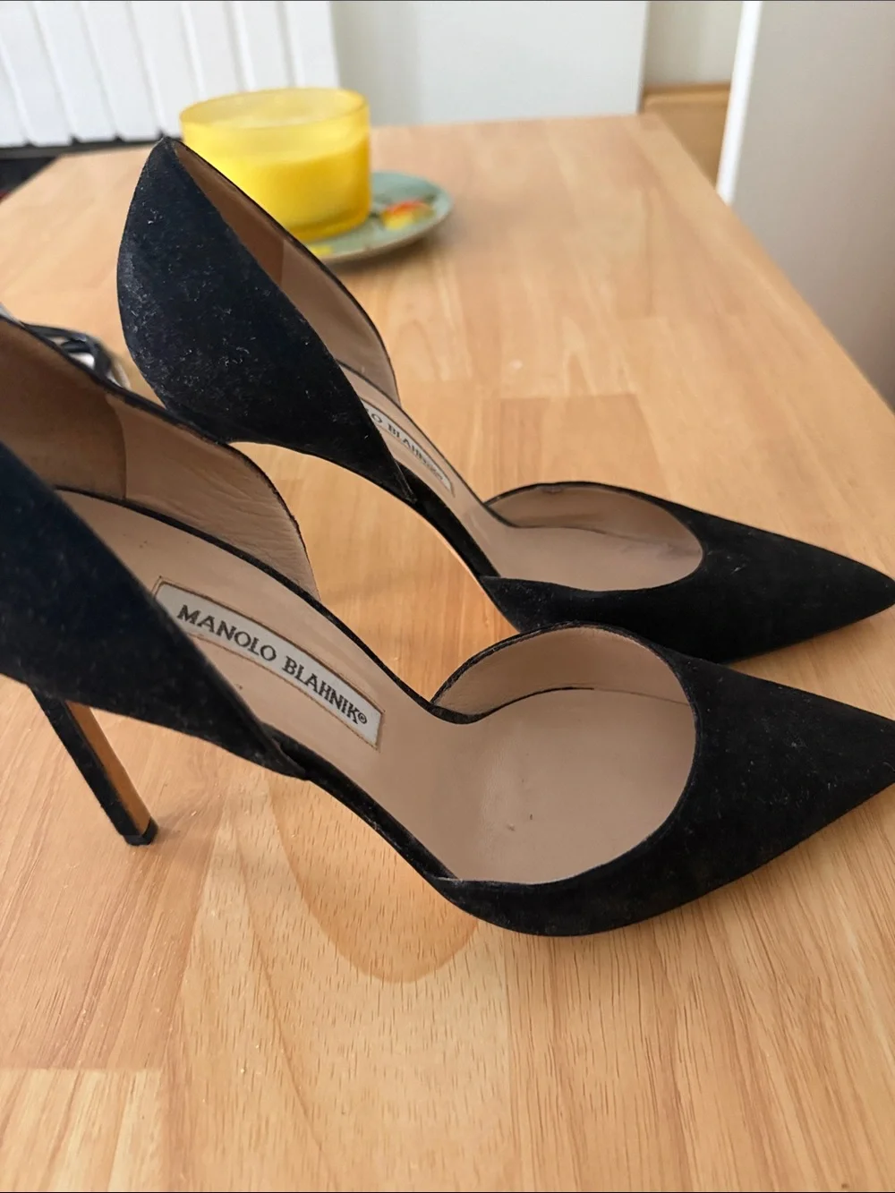 Manolo Blahnik Black Suede D'Orsay Pointed Pumps